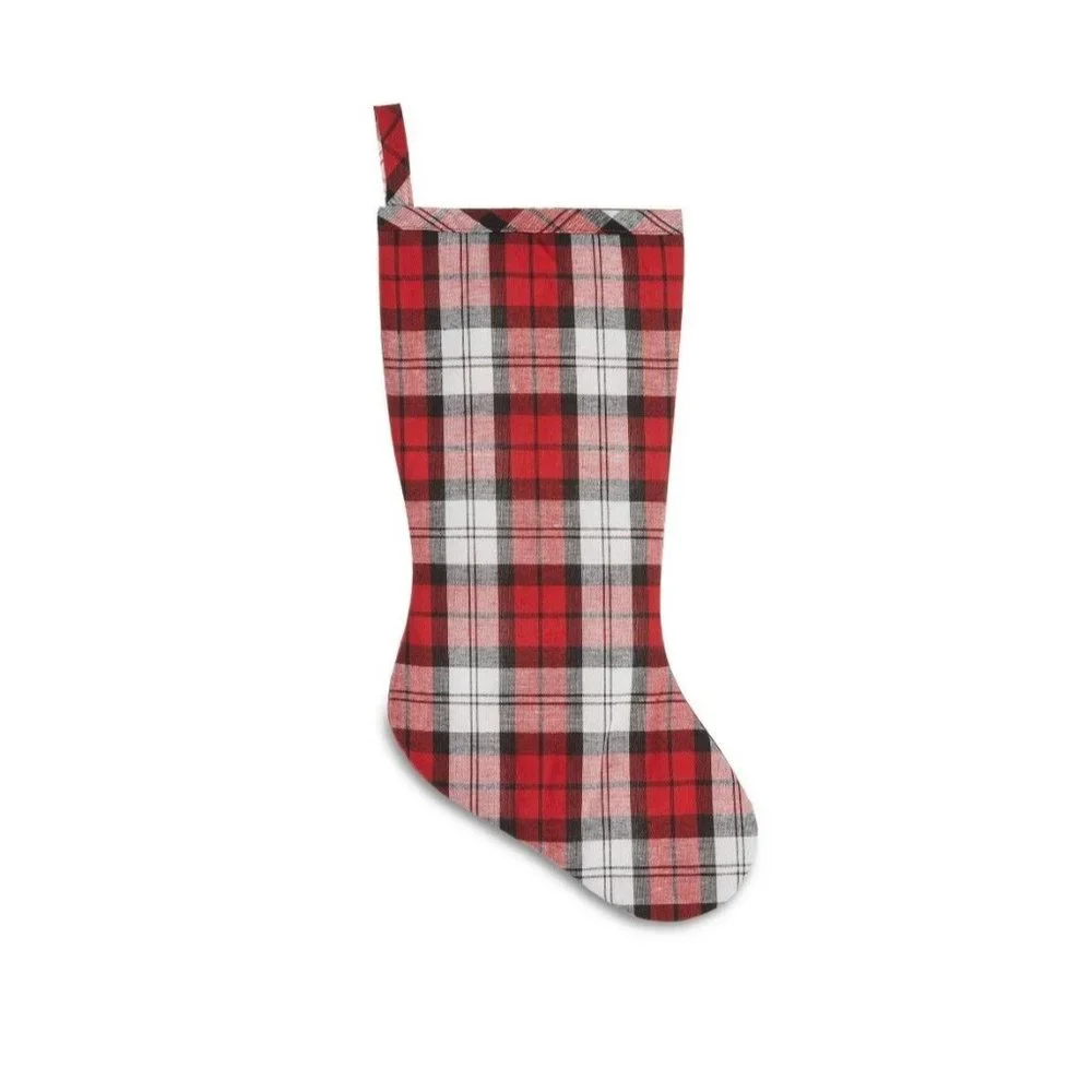 Red Tartan Plaid Christmas Stocking, 20
